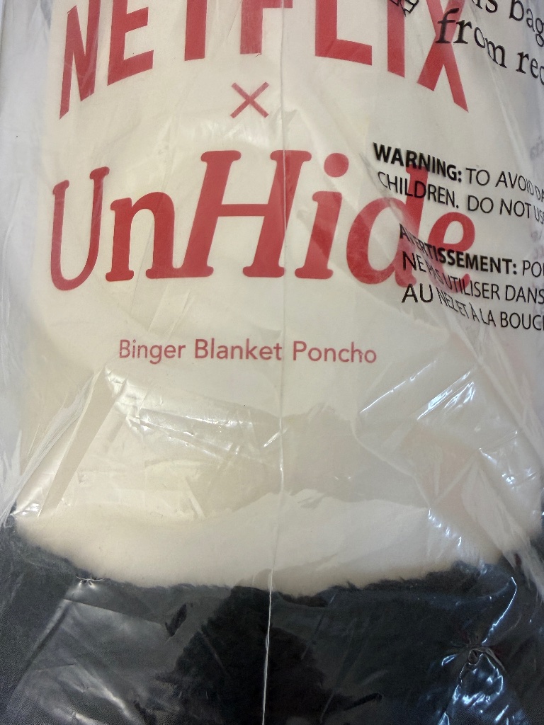 Unhide X Netflix Binger Blanket Poncho Wearable Plush Limited Edition Black New — image 2 of 6